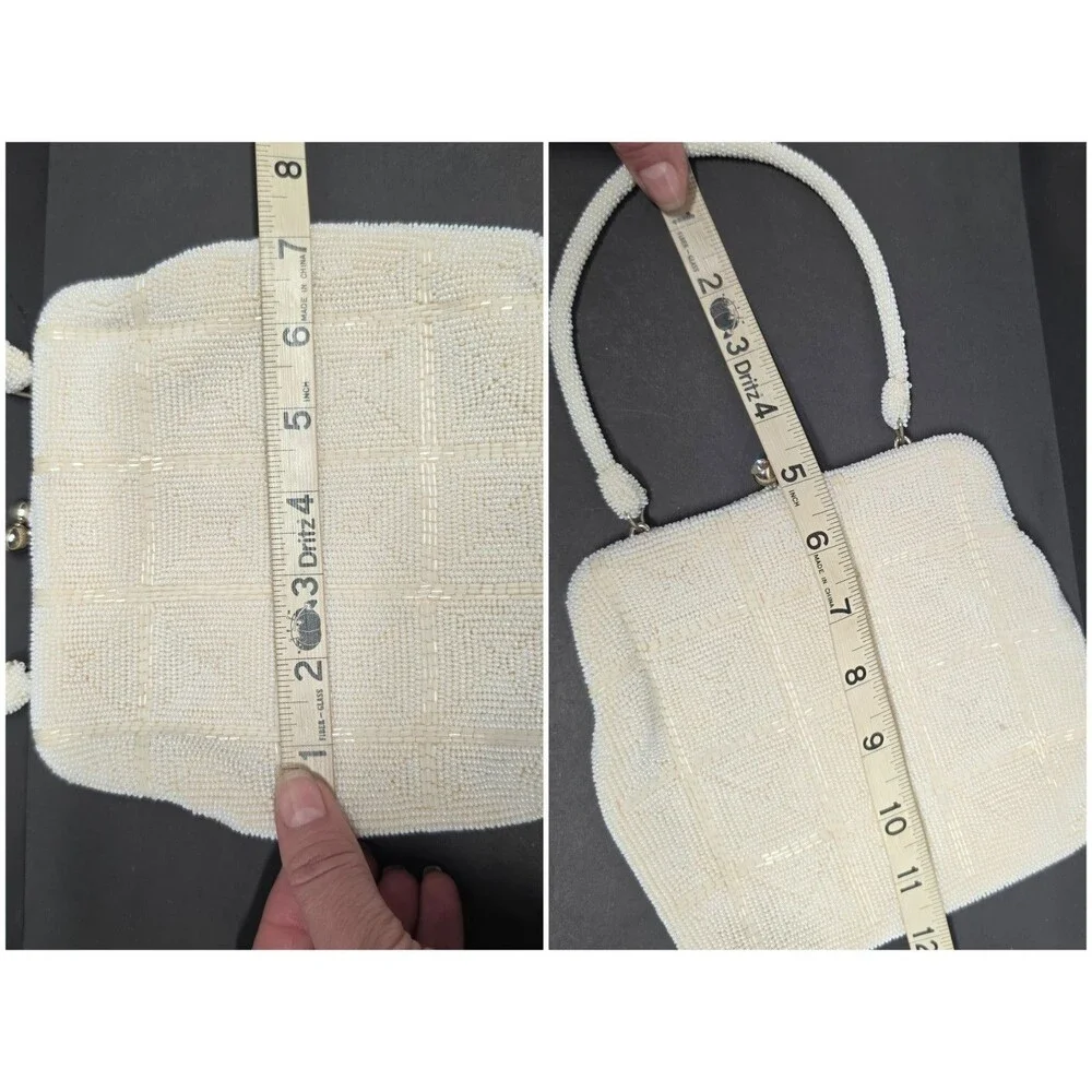 Vintage Debbie Ivory Beaded Purse Handmade In Japan Rhinestone Kisslock Wedding